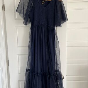 Pinkblush Blue Ruffled Tiered Midi Dress for Wedding Guest